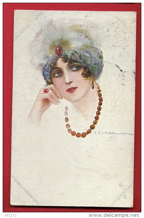 PBE-18 Illustratore Illustrateur Corbella Jeune Femme Avec Collier Mode Donna   Verificato Per Censura Militare 1918 - Corbella, T.