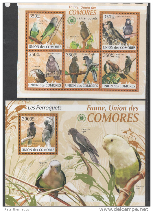 COMORES, 2009, MNH, BIRDS,PARROTS, SHEETLET+ S/SHEET - Parrots