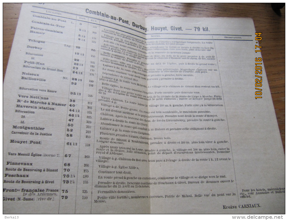 ITINERAIRE TCB N°37 COMBLAI-AU-PONT, DURBUY, HOUYET, GIVET - Autres & Non Classés