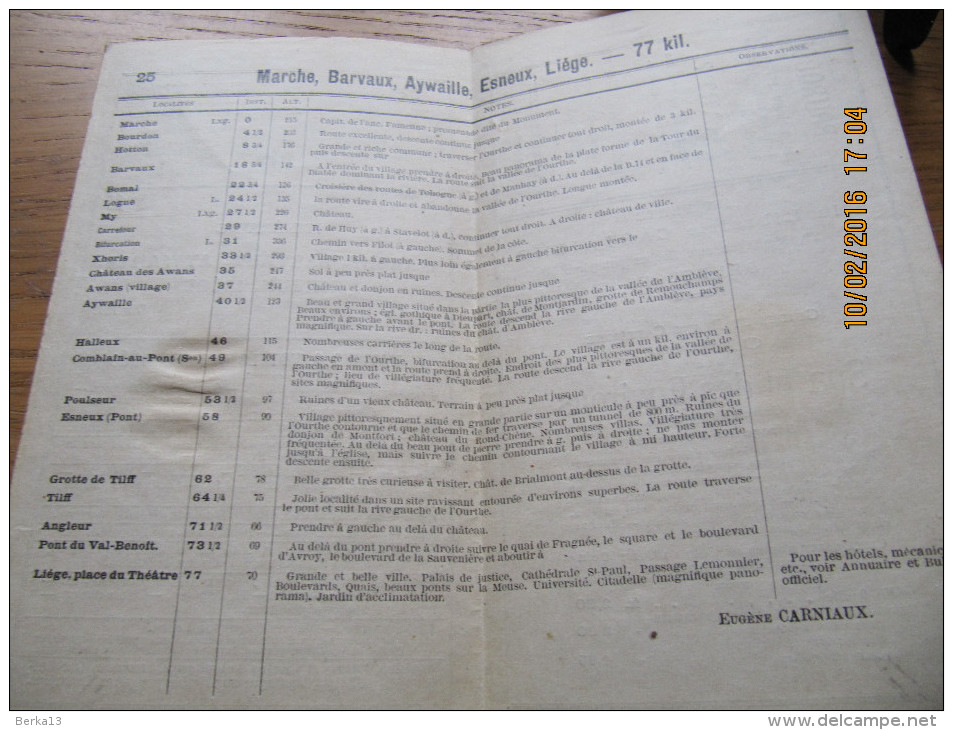 ITINERAIRE TCB N°25 MARCHE, BARVAUX, AYWAILLE, ESNEUX, LIEGE - Autres & Non Classés