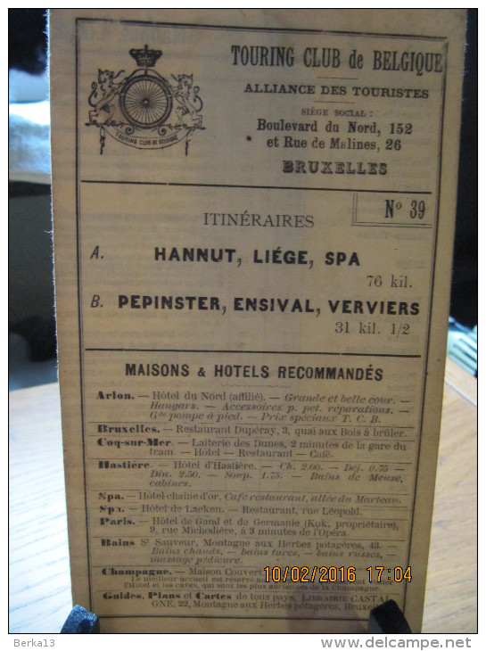 ITINERAIRE TCB N°39 A: HANNUT, LIEGE, SPA B: PEPINSTER, ENSIVAL, VERVIERS - Autres & Non Classés