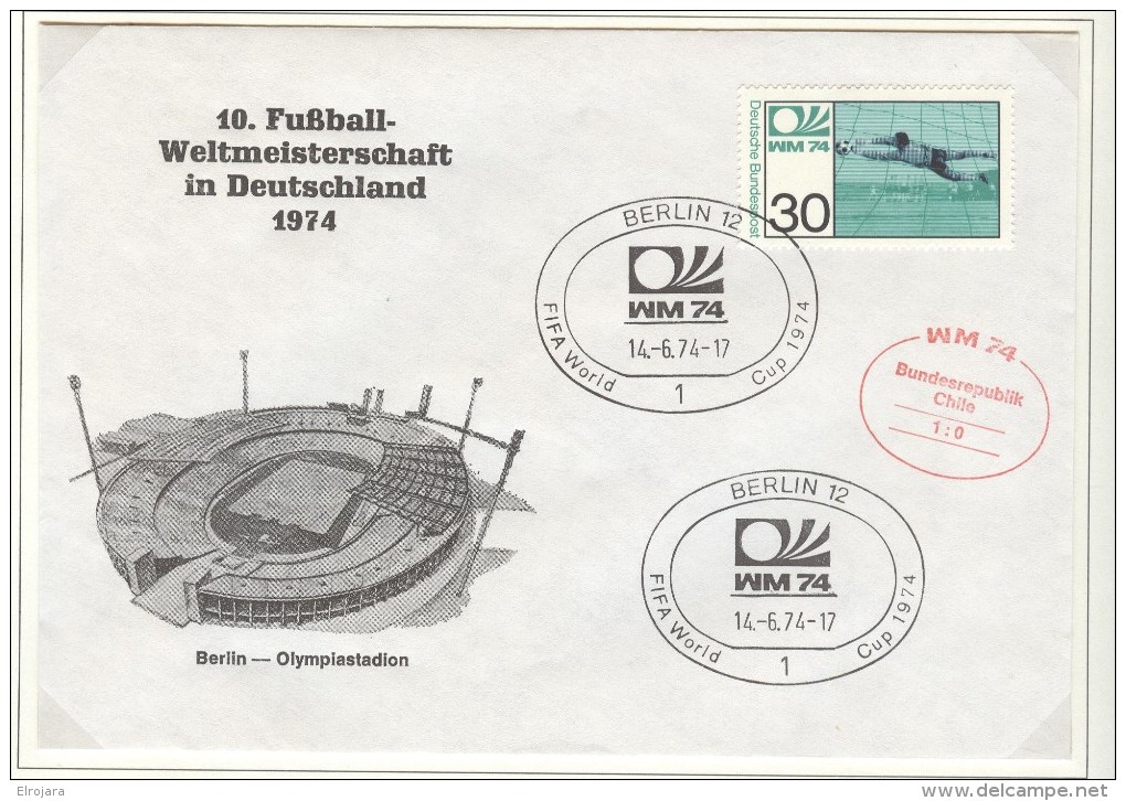 GERMANY Cover For The Match West Germany - Chile 1:0 In Berlin On 14-6.74 With Red Cancel - 1974 – Germania Ovest