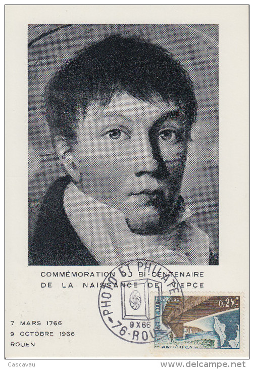 Carte    FRANCE   Hommage  à  Nicéphore   NIEPCE     ROUEN    1966 - Photography