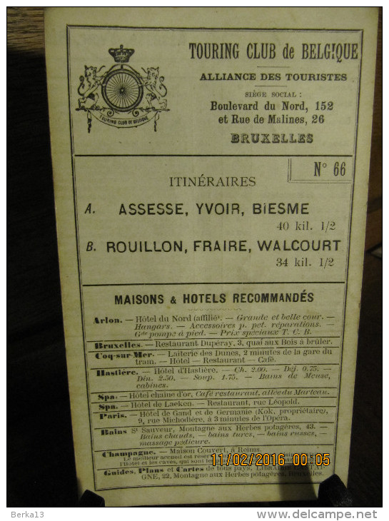 ITINERAIRE TCB N°66 A: ASSESSE, YVOIR, BIESME B: ROUILLON, FRAIRE, WALCOURT - Autres & Non Classés