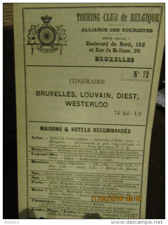 ITINERAIRE TCB N°72 BRUXELLES, LOUVAIN, DIEST, WESTERLOO - Autres & Non Classés