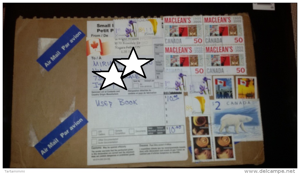 SMALL PACKET TO ITALY (CUT OF TOP) MORE STAMPS POSTAL HISTORY CANADA BEAR MACLEAN'S FLOWERS - Covers & Documents