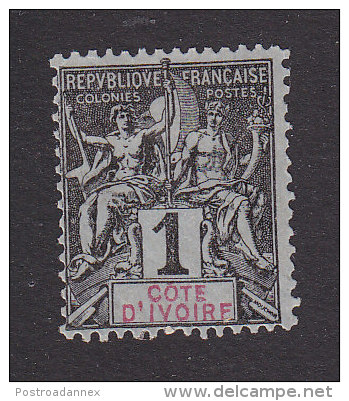 Ivory Coast, Scott #1, Mint No Gum, Navigation And Commerce, Issued 1892 - Unused Stamps