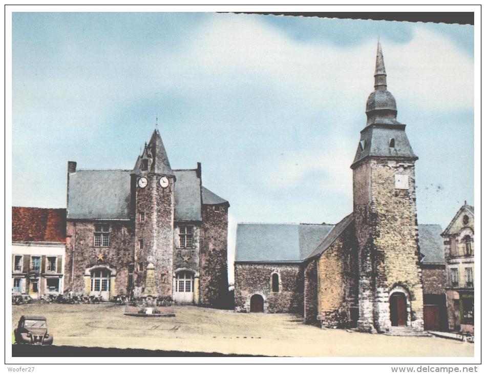 CPSM  BOULOIRE   ,  L'hotel De Ville , L'église Romane Et Le Chateau Fort - Bouloire