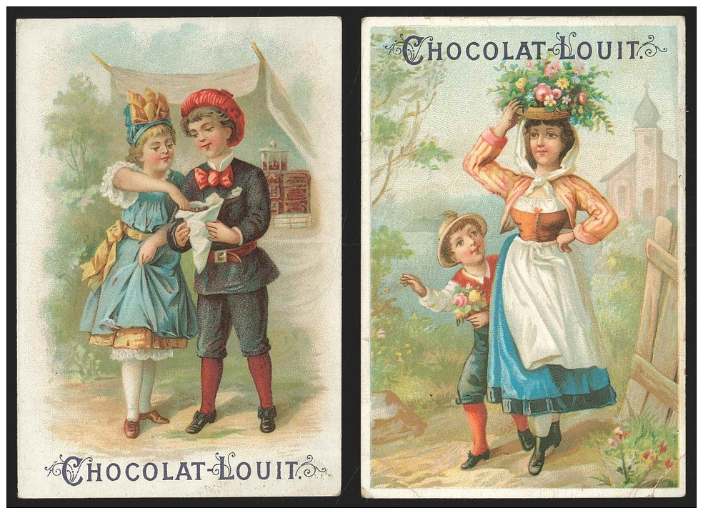 2 Chromos Chocolat Louit - Scènes Villageoises - Louit