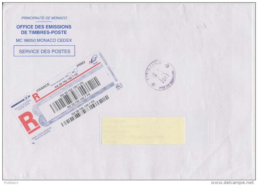 Monaco Registered Letter 2013 + 2018 Recommandé - Covers & Documents