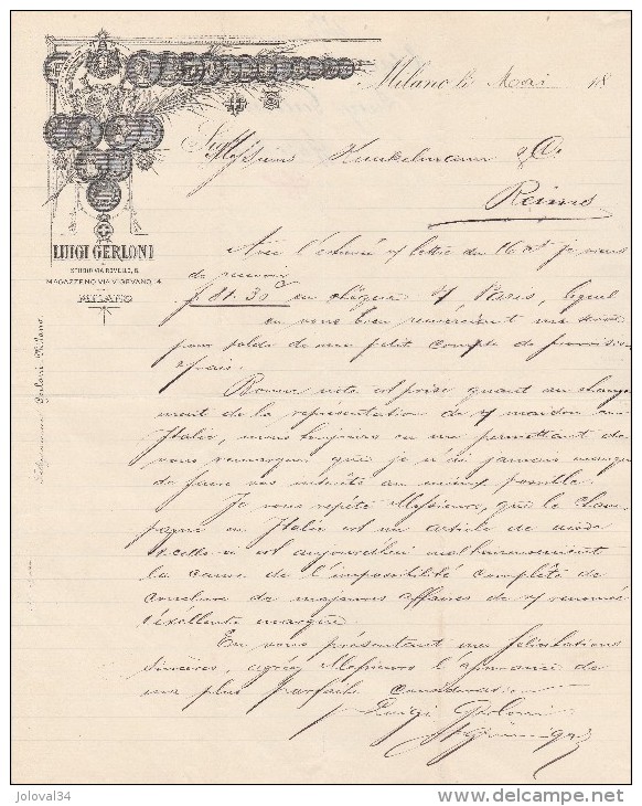 Lettre 1887 - Luigi GERLONI -  MILANO - Italie