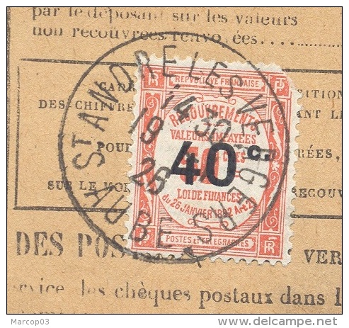 AUBE SAINT ANDRE LES VERGERS 19/01/1926  Bordereau De Recouvrement 1 Valeur Impayé Taxe 40 C  TTB - 1921-1960: Période Moderne