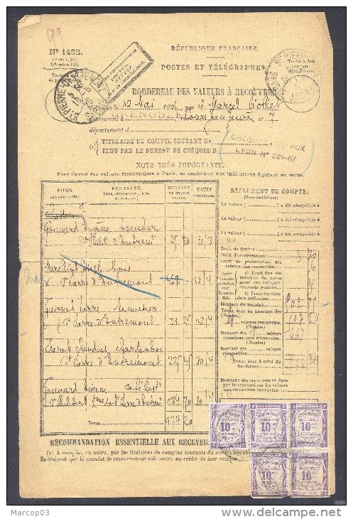 SAVOIE SAINT PIERRE D´ENTREMONT 20/05/1926  Bordereau De Recouvrement 1 Valeur Impayé Taxe 50 C  TTB - 1921-1960: Période Moderne