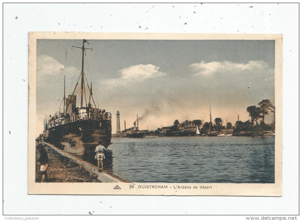 Cp , Bateau , L'ARDENA Au Départ , OUISTREHAM , Voyagée 1932 Ed : Cap - Commerce