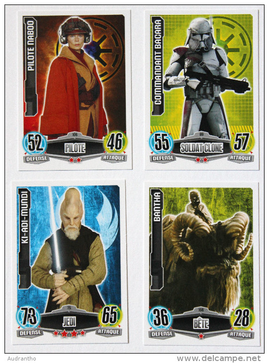 4 Carte STAR WARS Bantha Naboo Ki Adi Mundi  Bacara 75 89 106 156 Topps Force Attax 2012 - Star Wars