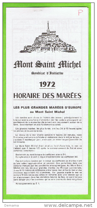 Mont Saint Michel, 1972, Horaire Des Marées, - Dépliants Turistici