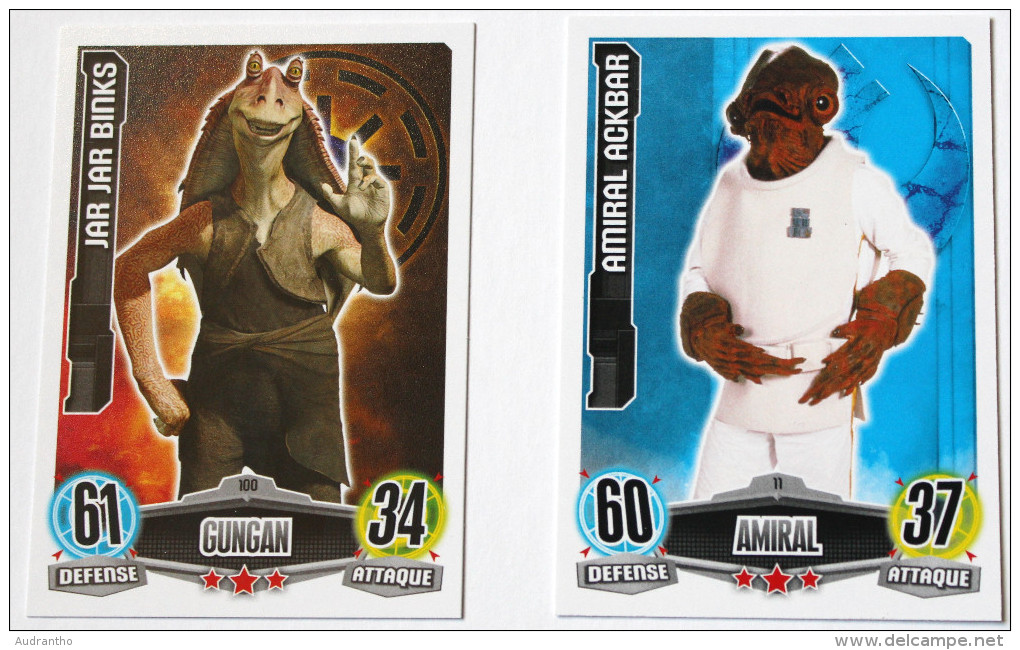 2 Carte STAR WARS Jar Jar Binks Amiral Ackbar 11 100 Topps Force Attax 2012 - Star Wars