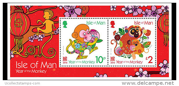 ISLE OF MAN  2016    JAAR VD AAP   YEAR OF THE MONKEY VELLETJE-SHEETLET  Postfris/mnh/neuf - Nuevos