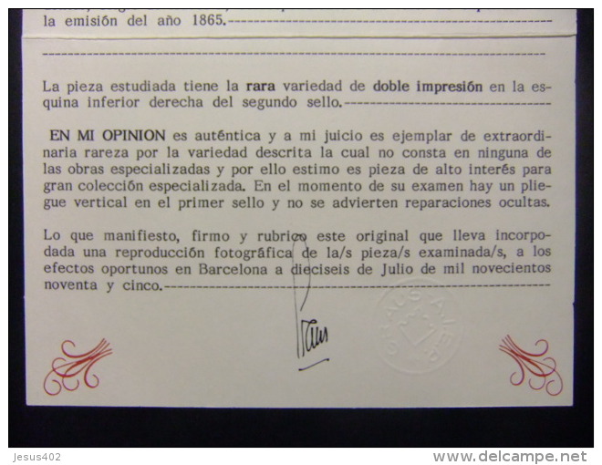 España Spain 1865 ISABEL II Edifil  NE 2 Yvert  66 Sin Goma MUY RARO  Cert.GRAUS Ver Fotos - Ungebraucht