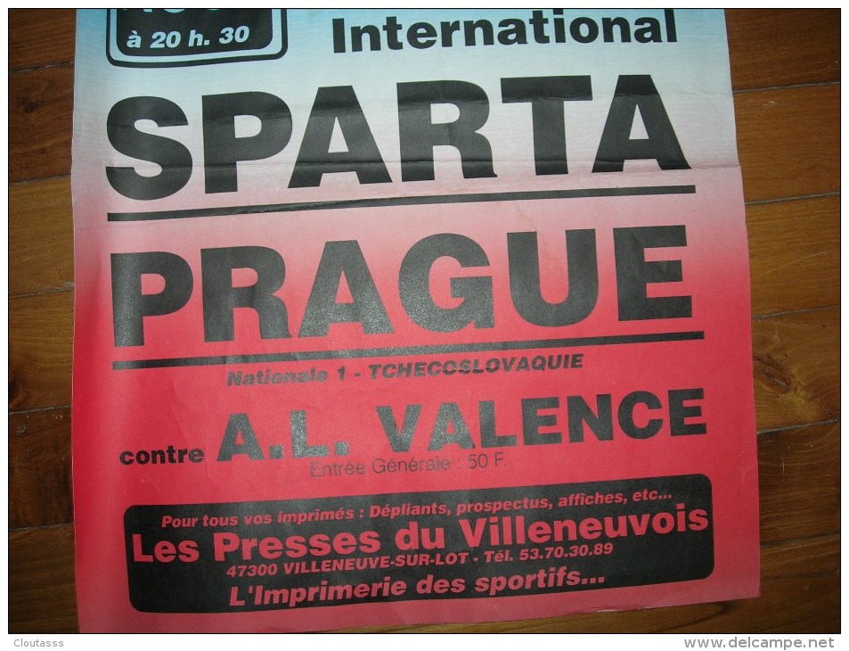 VALENCE6SUR BAISE)   MATCH GALA INTERNATIONAL DONT SPARTA DE PRAGUE  41X6O PAPIER RIGIDE - Autres & Non Classés