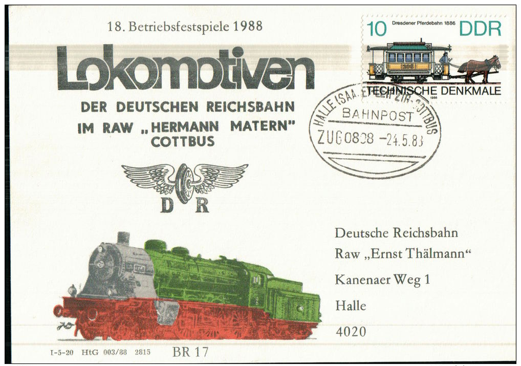 R  DDR MI# 3015  Lokomotiven Der Deutschen Reichsbahn  Bahnpoststempel Zug 0898 - Treinen