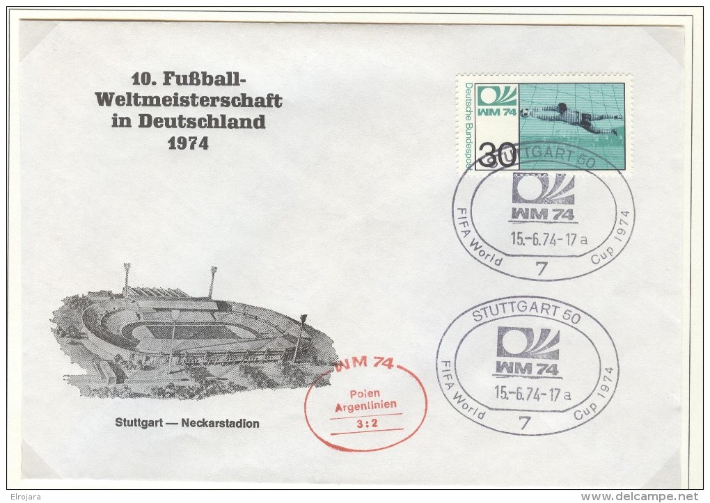 GERMANY Cover For The Match Poland - Argentina 3:2 In Stuttgart On 15-6.74 With Red Cancel - 1974 – Germania Ovest