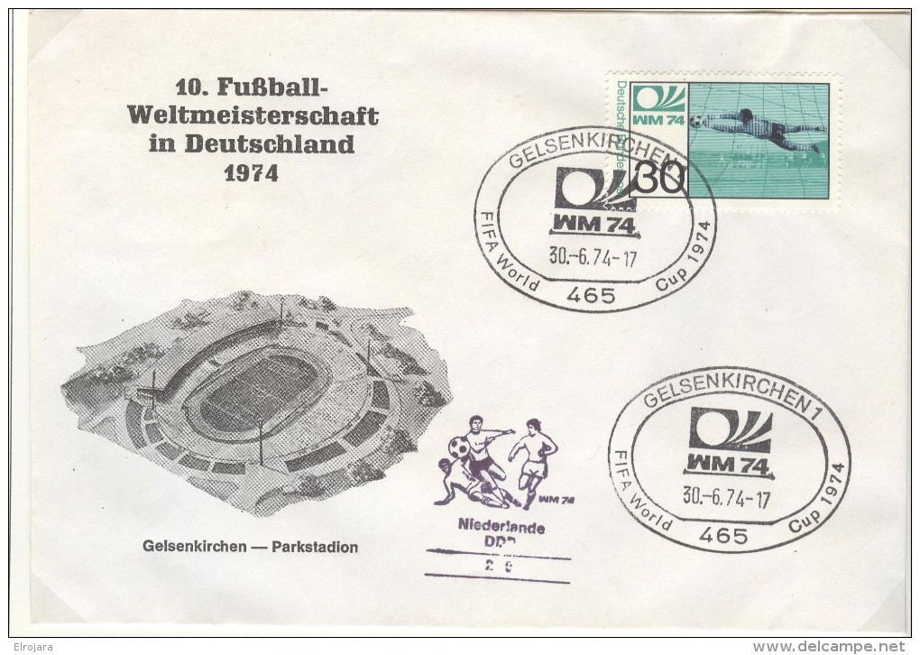 GERMANY Cover For The Match Netherlands - East Germany 2:0 In Gelsenkirchen On 30-6.74 With Black Soccer Cancel - 1974 – Germania Ovest