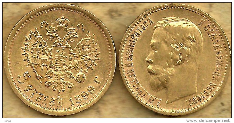 RUSSIA 5 ROUBLES EAGLE EMBLEM FRONT TSAR NICOLAS II HEAD BACK 1899 AU GOLD KM? READ DESCRIPTION CAREFULLY !!! - Russie