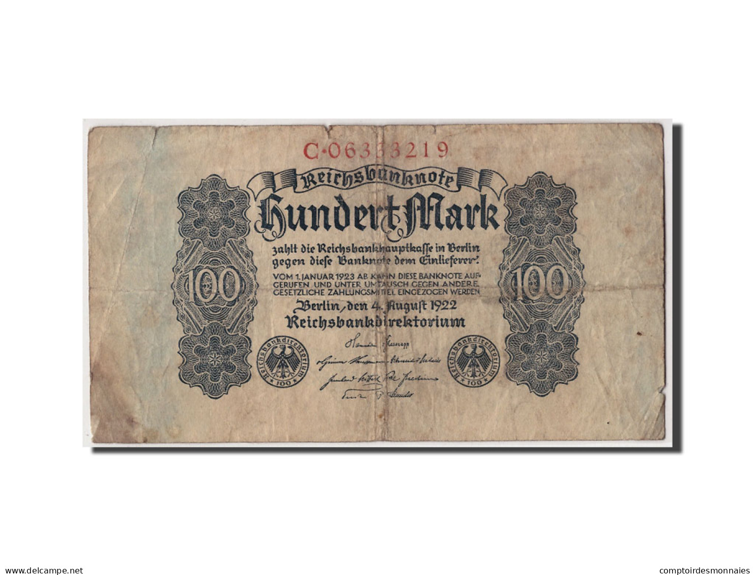 Billet, Allemagne, 100 Mark, 1922, 1922-08-04, KM:75, B+ - 100 Mark