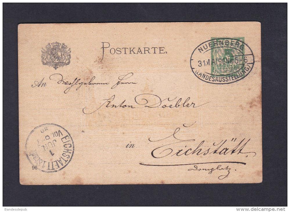 Entier Postal Ganzsache Cachet Nuernberg Landesausstellung Vers Eichstaett - Autres & Non Classés