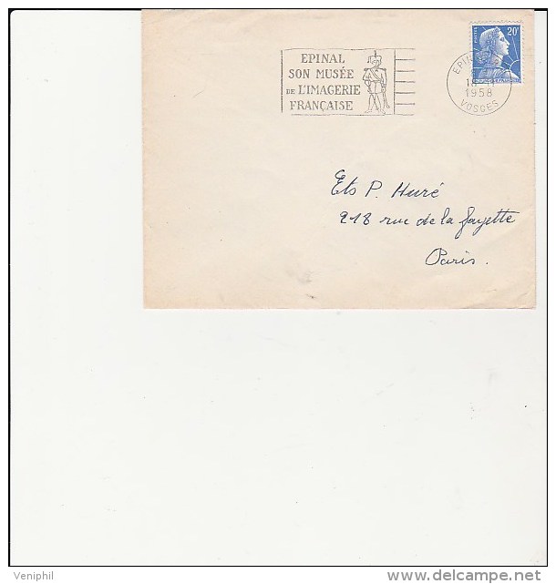 LETTRE AFFRANCHIE 20 FRS MULLER AVEC OBLITERATION FLAMME -EPINAL SON MUSEE DE L'IMAGERIE FRANCAISE - 1921-1960: Moderne