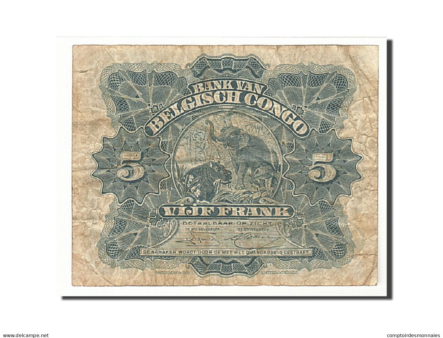 Billet, Congo Belge, 5 Francs, 1952, 1952-02-15, KM:13b, TB - Bank Belg. Kongo