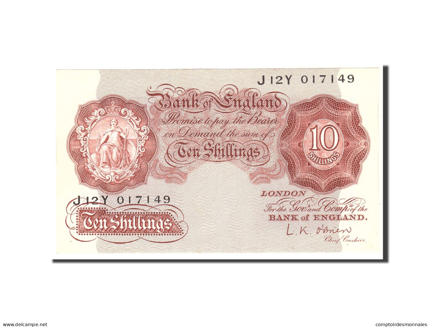 Billet, Grande-Bretagne, 10 Shillings, 1955, Undated, KM:368c, SPL - 10 Pounds