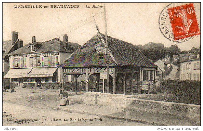 CPA - MARSEILLE-en-BEAUVAISIS (60) - Aspect De La Place De La Mairie Et Du Café-Restaurant Français En 1916 - Marseille-en-Beauvaisis