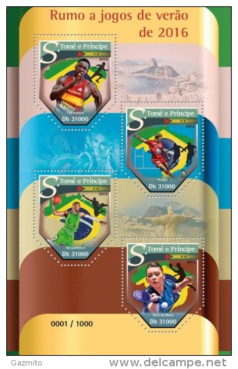 S. Tomè 2015, Olympic Games In Rio, Athletic, Football, Tennis Table, Basketball, 4val In BF - Ungebraucht