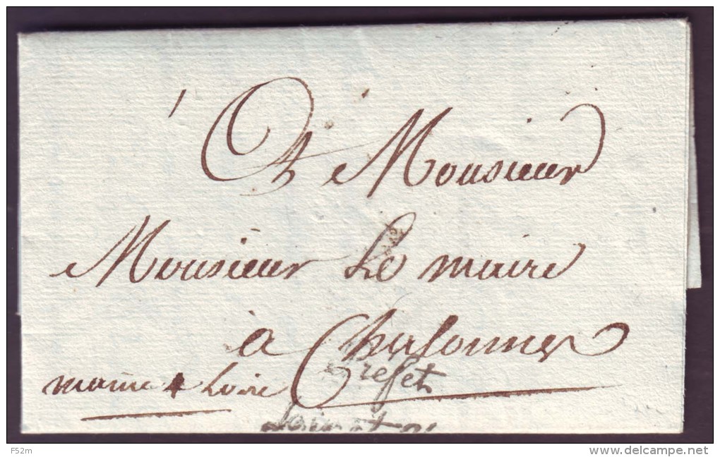 LOIR &amp; CHER - LAC - Blois (1809) + Griffe "Préfet / Loir Et Cher" En Franchise Pour Chalonnes (47), Lettre Avec Entê - 1801-1848: Precursori XIX