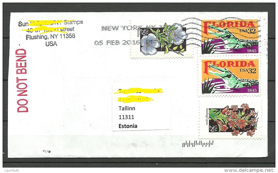 USA 2016 Cover To Estonia Flowers Alligator Crocodile Etc - Covers & Documents