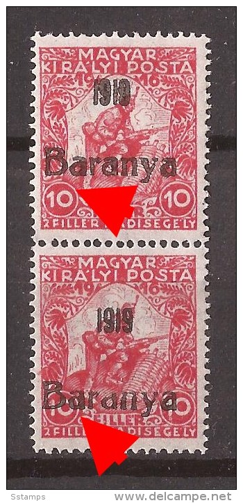 1919  15-17   BARANYA  UNGARN SERBIA JUGOSLAVIJA OVERPRINT  INTERESSANT  - TYP II NEVER  HINGED - Baranya