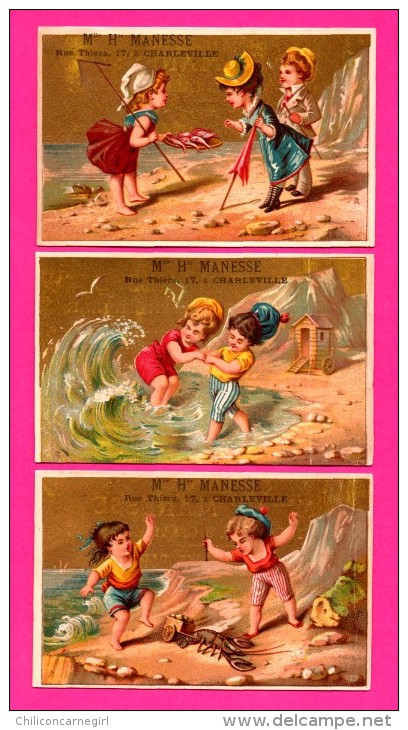 8 Chromos Dorés - MANESSE Charleville - Lingerie Pour Dames - Enfants Marins - Plage - Bateau - Crabe - Homard - DUBOURG - Sonstige & Ohne Zuordnung