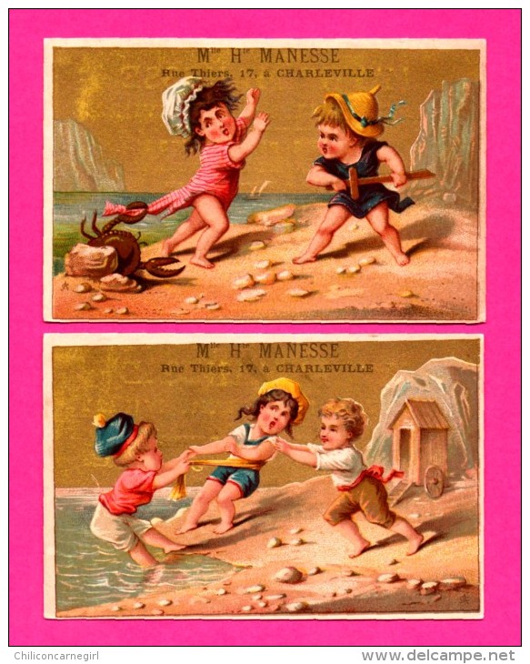 8 Chromos Dorés - MANESSE Charleville - Lingerie Pour Dames - Enfants Marins - Plage - Bateau - Crabe - Homard - DUBOURG - Sonstige & Ohne Zuordnung