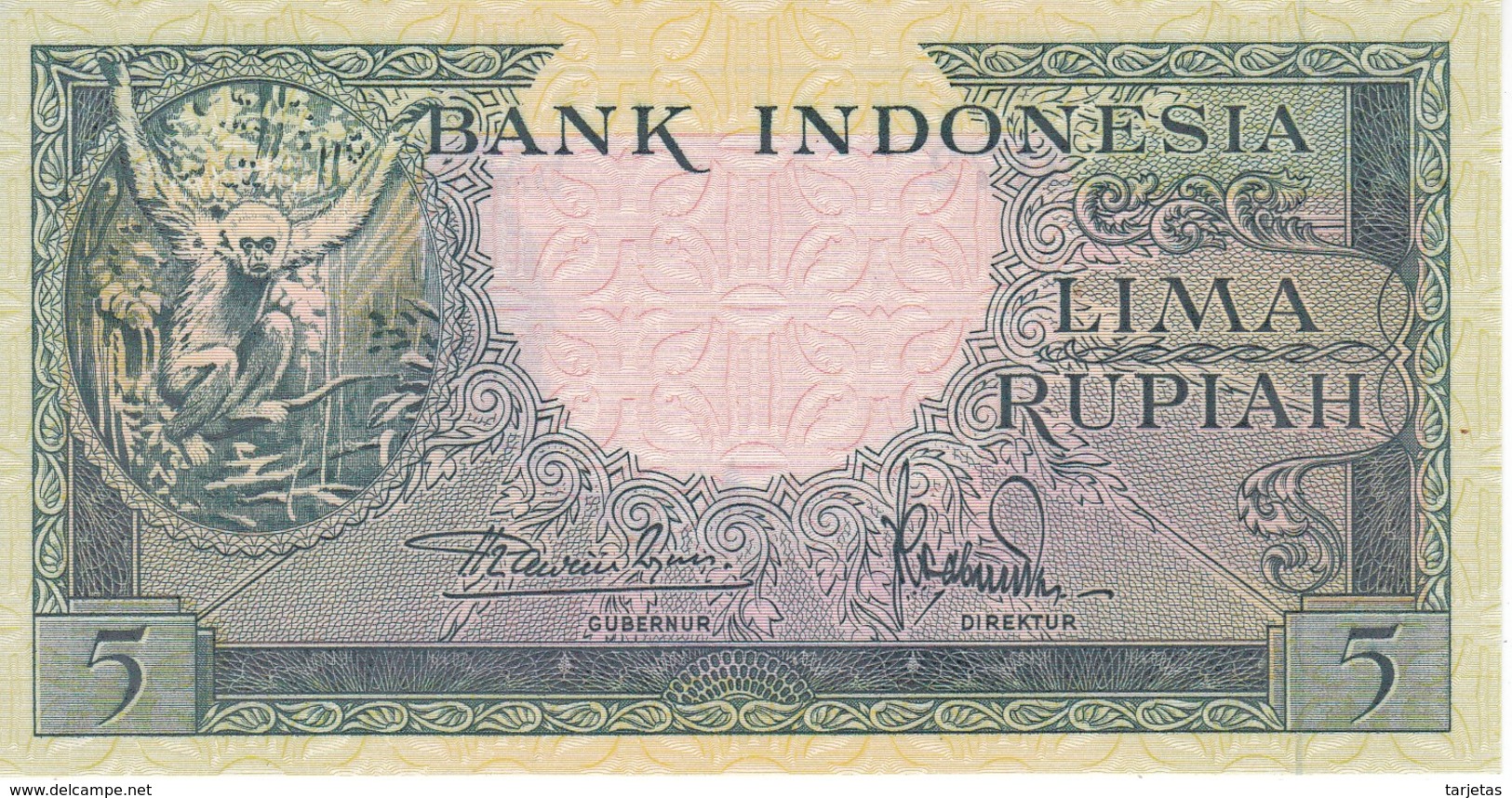 BILLETE DE INDONESIA DE 5 RUPIAH AÑO 1957 MONO-MONKEY   (BANKNOTE) SIN CIRCULAR-UNCIRCULATED - Indonesia