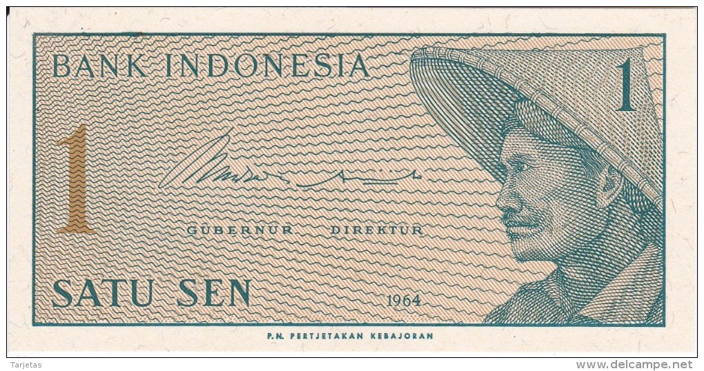 BILLETE DE INDONESIA DE 1 SEN AÑO 1964  (BANKNOTE) SIN CIRCULAR-UNCIRCULATED - Indonesia