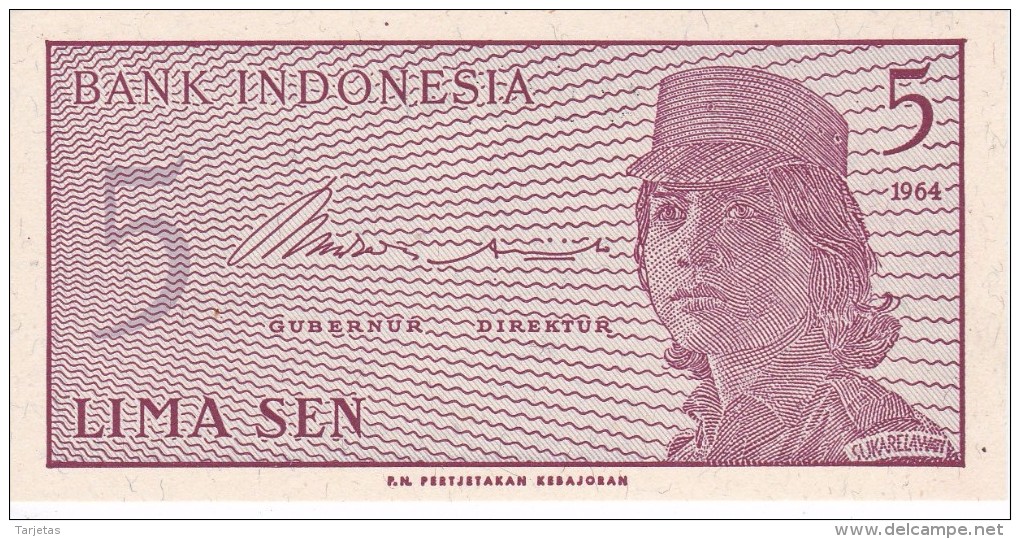 BILLETE DE INDONESIA DE 5 SEN AÑO 1964  (BANKNOTE) SIN CIRCULAR-UNCIRCULATED - Indonesia