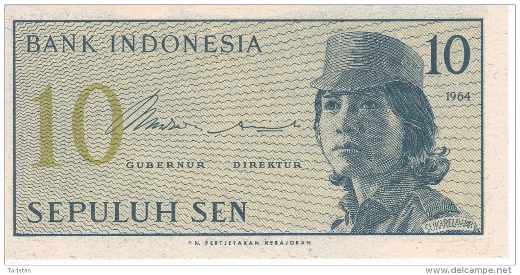 BILLETE DE INDONESIA DE 10 SEN AÑO 1964  (BANKNOTE) SIN CIRCULAR-UNCIRCULATED - Indonesia