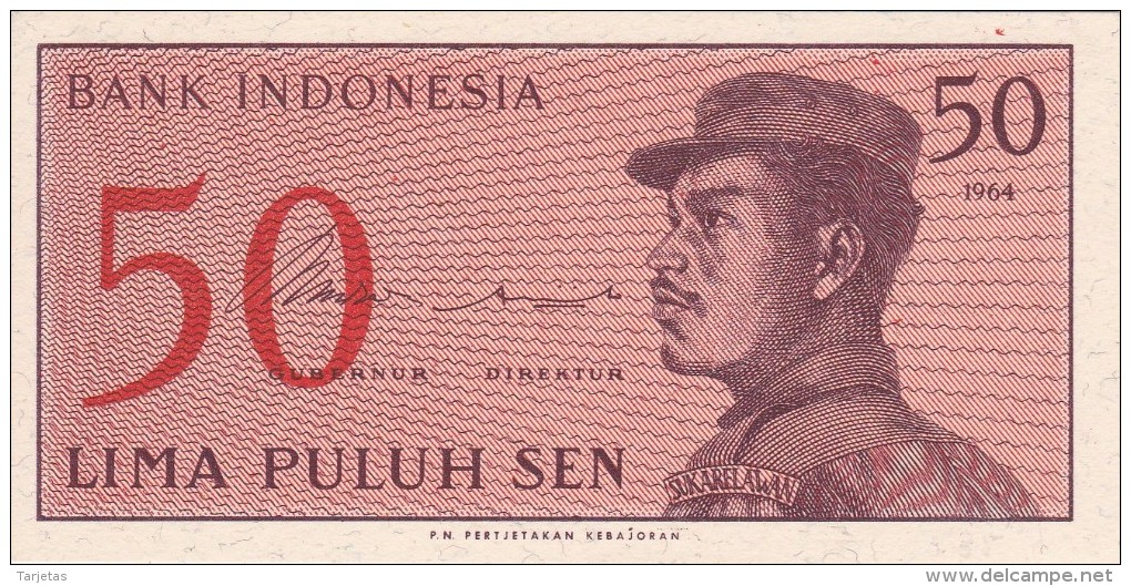 BILLETE DE INDONESIA DE 50 SEN AÑO 1964  (BANKNOTE) SIN CIRCULAR-UNCIRCULATED - Indonesia