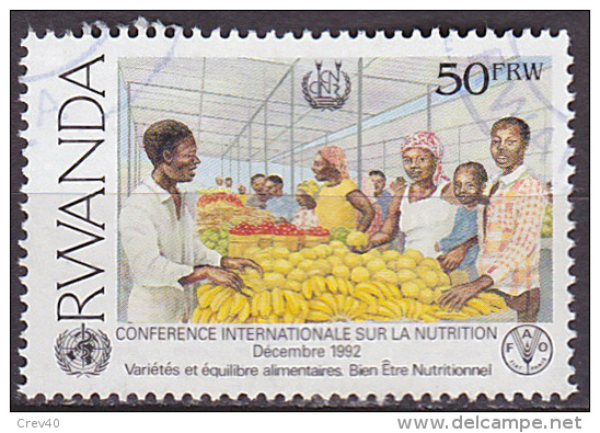 Timbre Oblitéré N° B 1453(Michel) Rwanda 1992 - Conférence Internationale Sur La Nutrition, Marché - Oblitérés