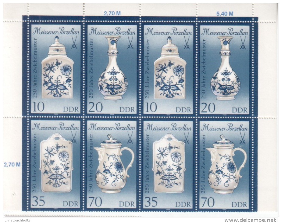 2x DDR East Germany 1989 Meissener Porzellan, 250 J. Zwiebelmuster - Andere & Zonder Classificatie