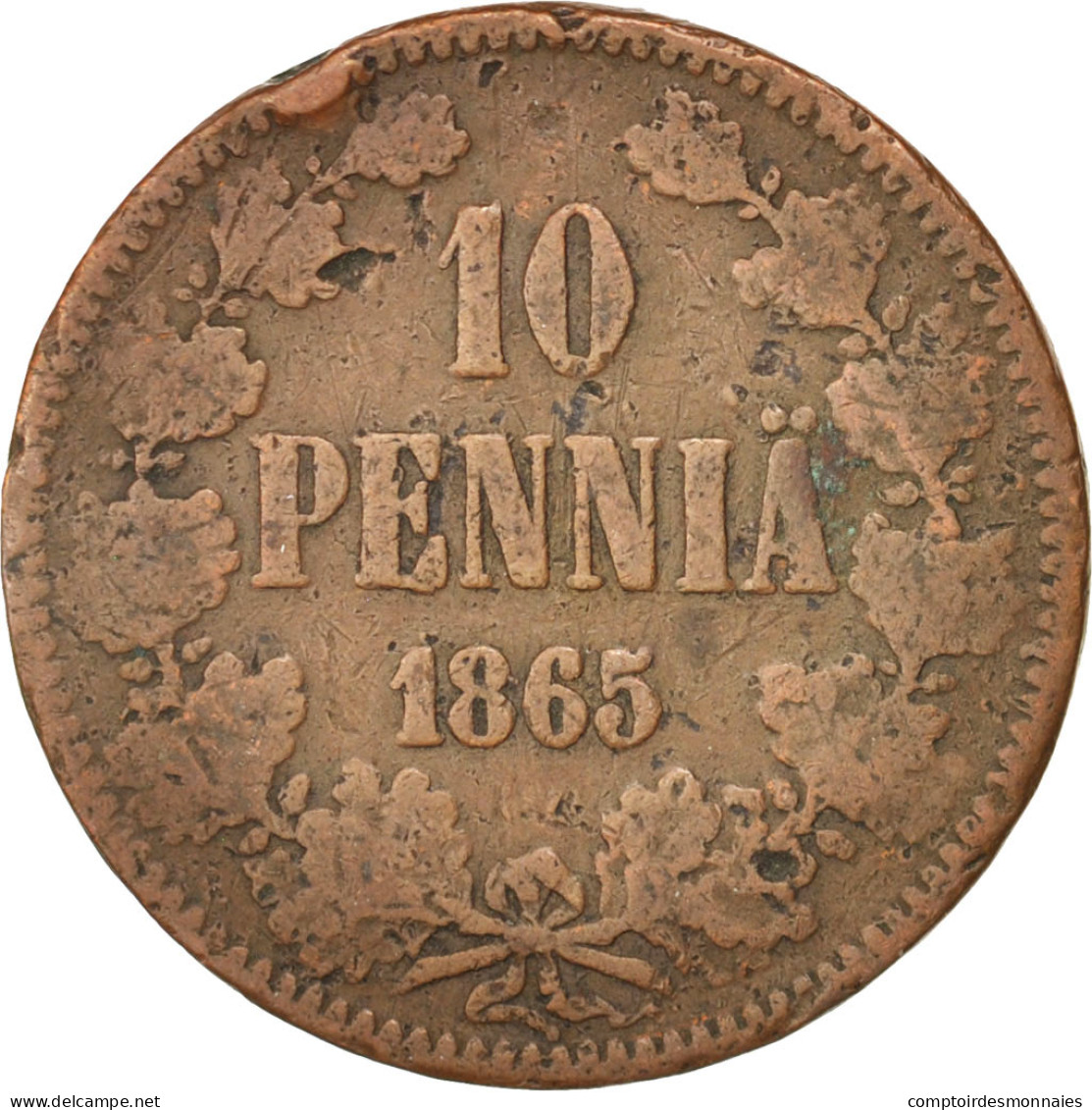 Monnaie, Finlande, Alexander II, 10 Pennia, 1865, TB, Cuivre, KM:5.1 - Finland