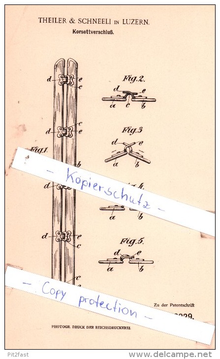 Original Patent  - Theiler & Schneeli In Luzern , 1903 , Korsettverschluß , Korsett , Corset !!! - Documents Historiques