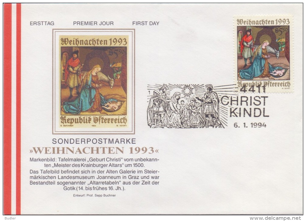 ÖSTERREICH:1994:Y.1943 On FDC:#WEIHNACHTEN:The Bird Of J. Christ##:NOËL,CHRISTMAS,CHRISTKINDL,Les ROIS MAGES,The 3 KINGS - Christmas